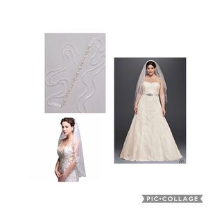 Wedding dress with veil and rhinestone belt